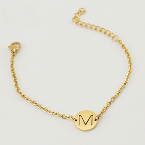 18K Gold Initial Bracelet Gifts Stainless Steel Dainty Coin Name Initial Charm Bracelet Alphabet Letter Pendant for Girls