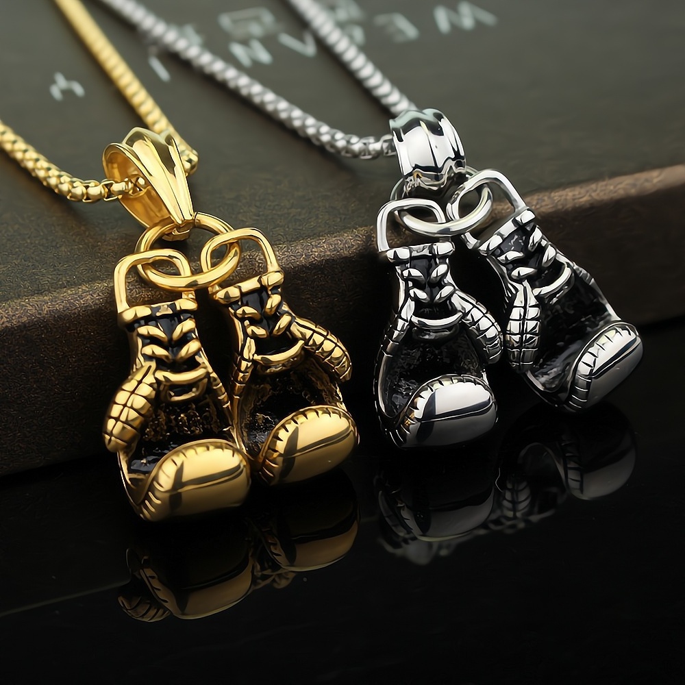 Mini Boxing Glove Necklace Gold Color Chain Pair Boxing Glove Pendant Necklaces for Men