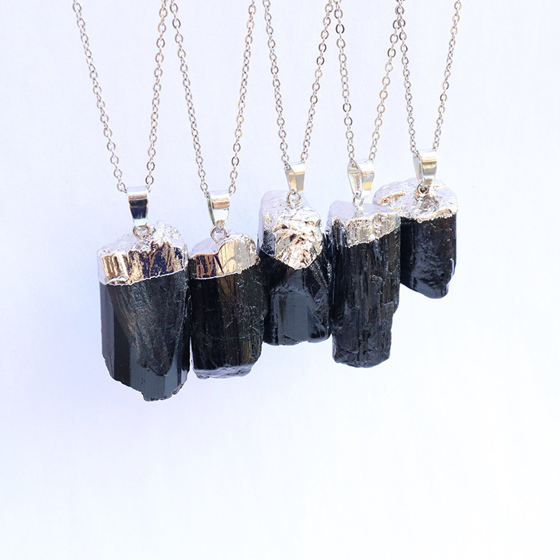 New Gold Silver Dipped irregular Raw healing Black Tourmaline Pendant Necklace Raw Stone Healing Crystal natural chakra Pendant