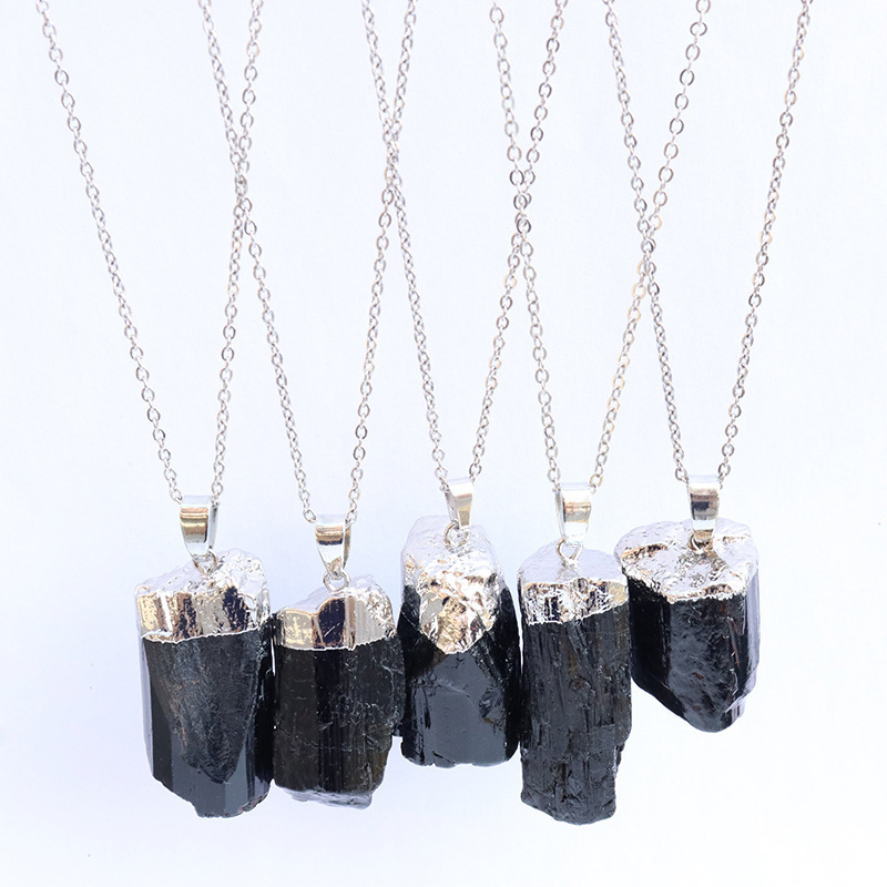 New Gold Silver Dipped irregular Raw healing Black Tourmaline Pendant Necklace Raw Stone Healing Crystal natural chakra Pendant