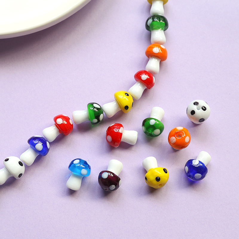 Murano Beads Mixed Color Lampwork Crystal Mushroom Charm Beads