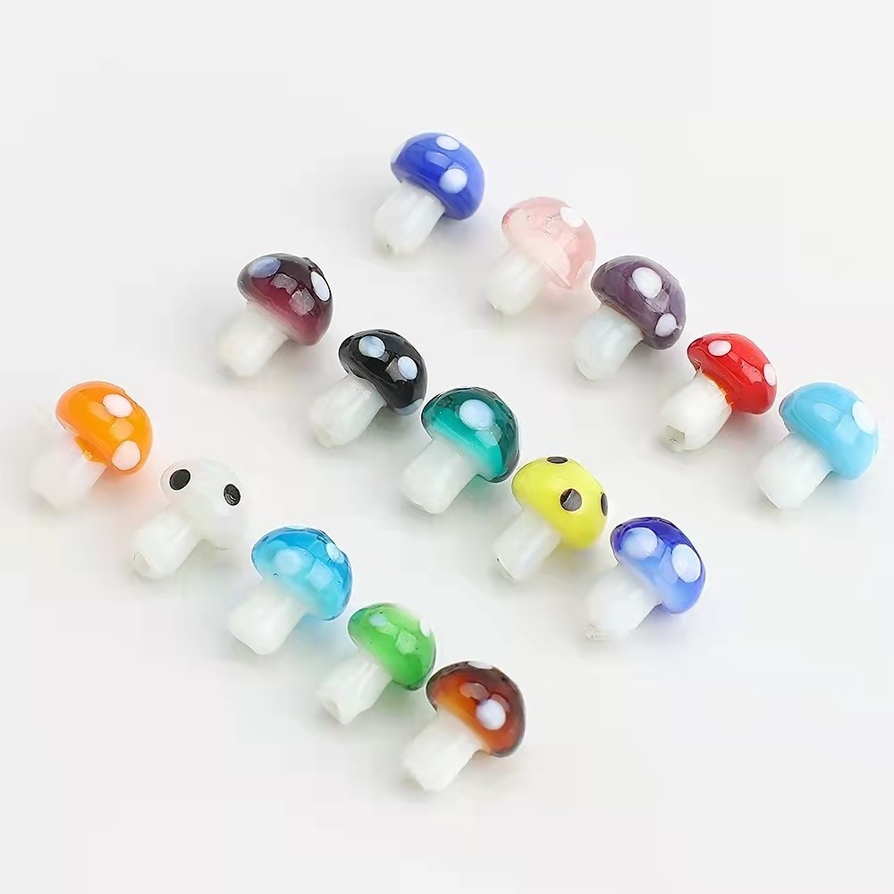 Murano Beads Mixed Color Lampwork Crystal Mushroom Charm Beads