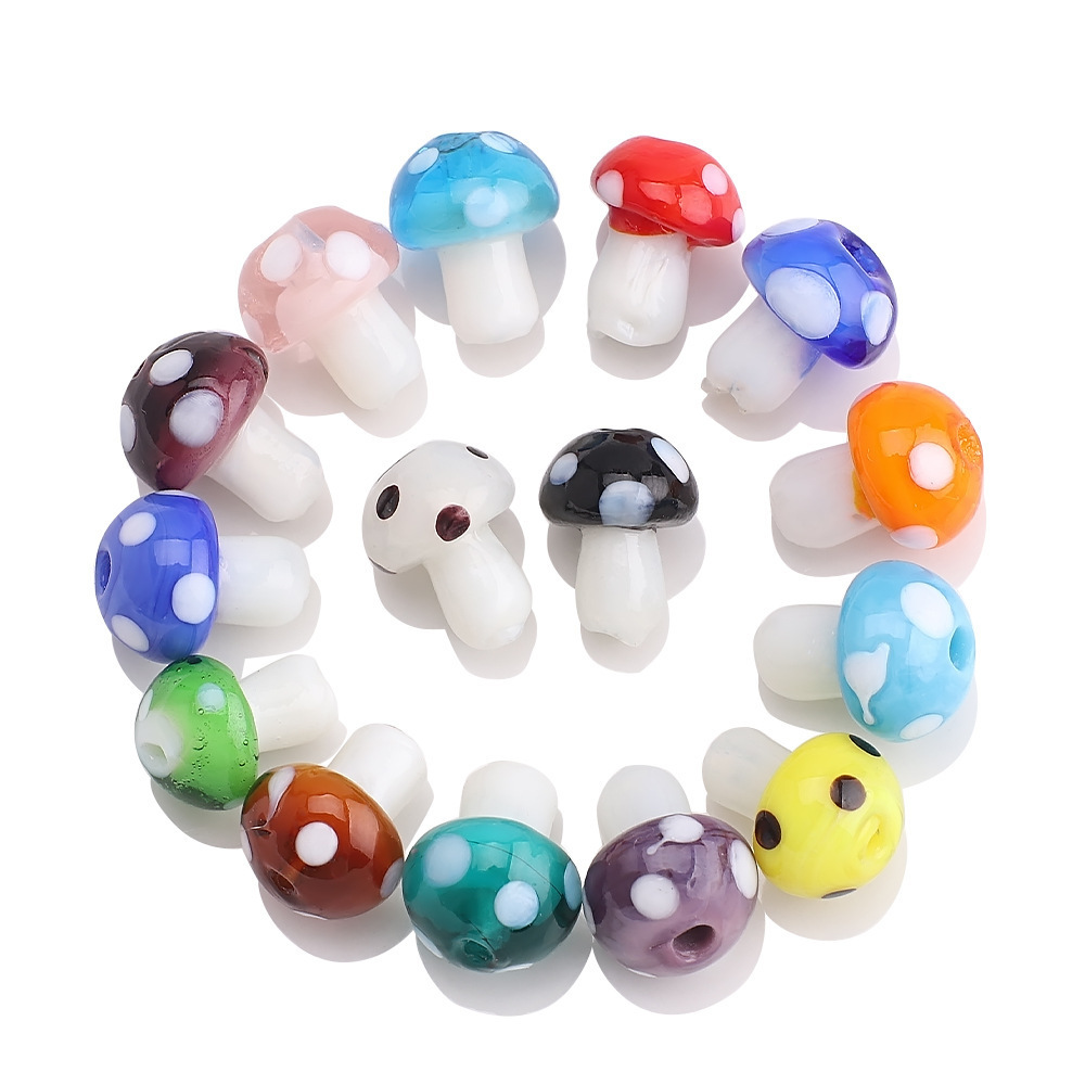 Murano Beads Mixed Color Lampwork Crystal Mushroom Charm Beads