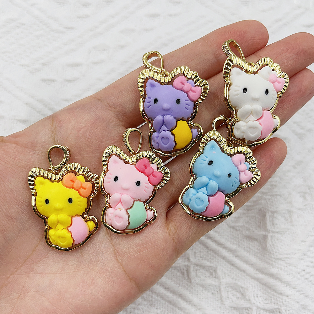 Kawaii Hello Kitty Rubber Gold Metal Charms for Bracelet Jewelry Making Wholesale