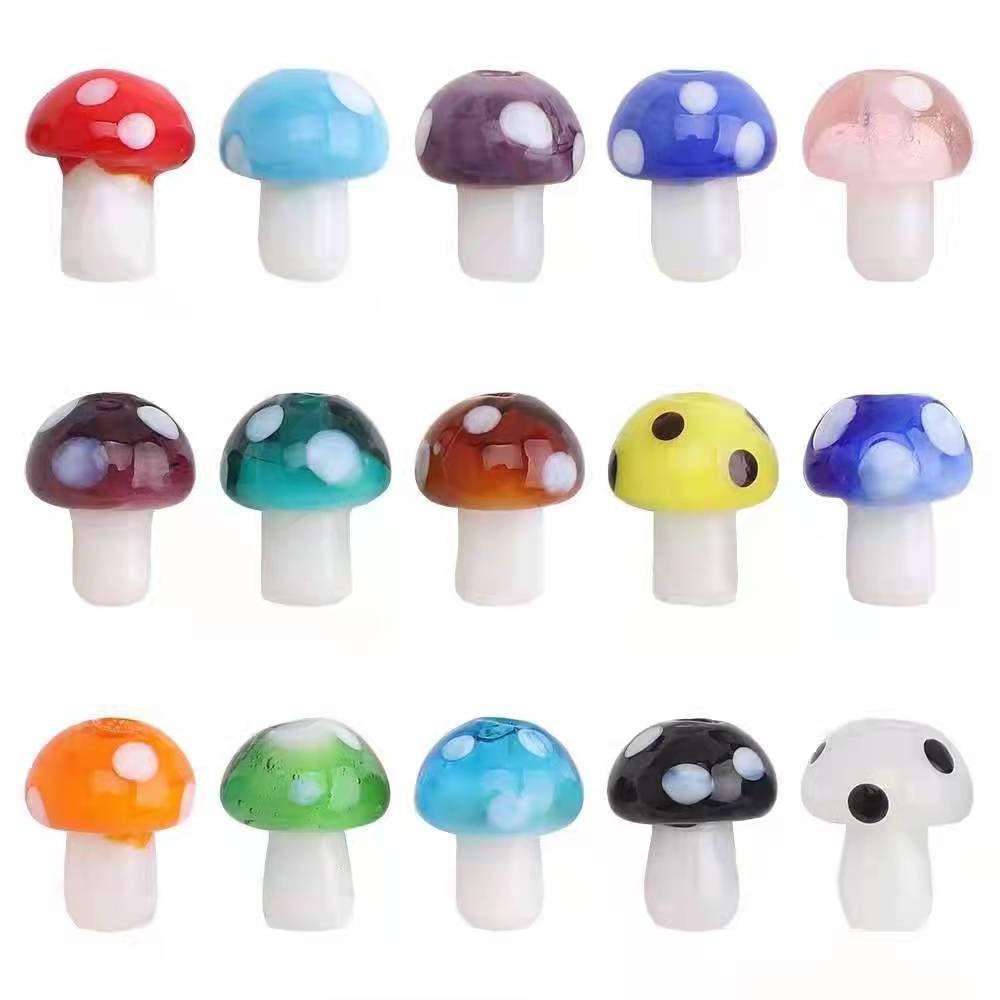 Murano Beads Mixed Color Lampwork Crystal Mushroom Charm Beads