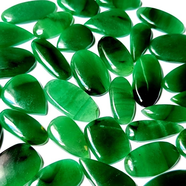 natural green jade crystal flatback green jade cabochon loose gemstone for jewelry