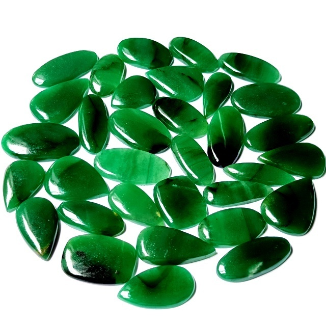 natural green jade crystal flatback green jade cabochon loose gemstone for jewelry