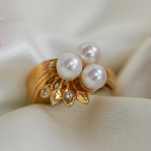 Fashion Jewelry Rings Gold Plated Waterproof PVD Gold Plated Finger Ring CZ Stone Floral Pearl Rings Jewelry Women