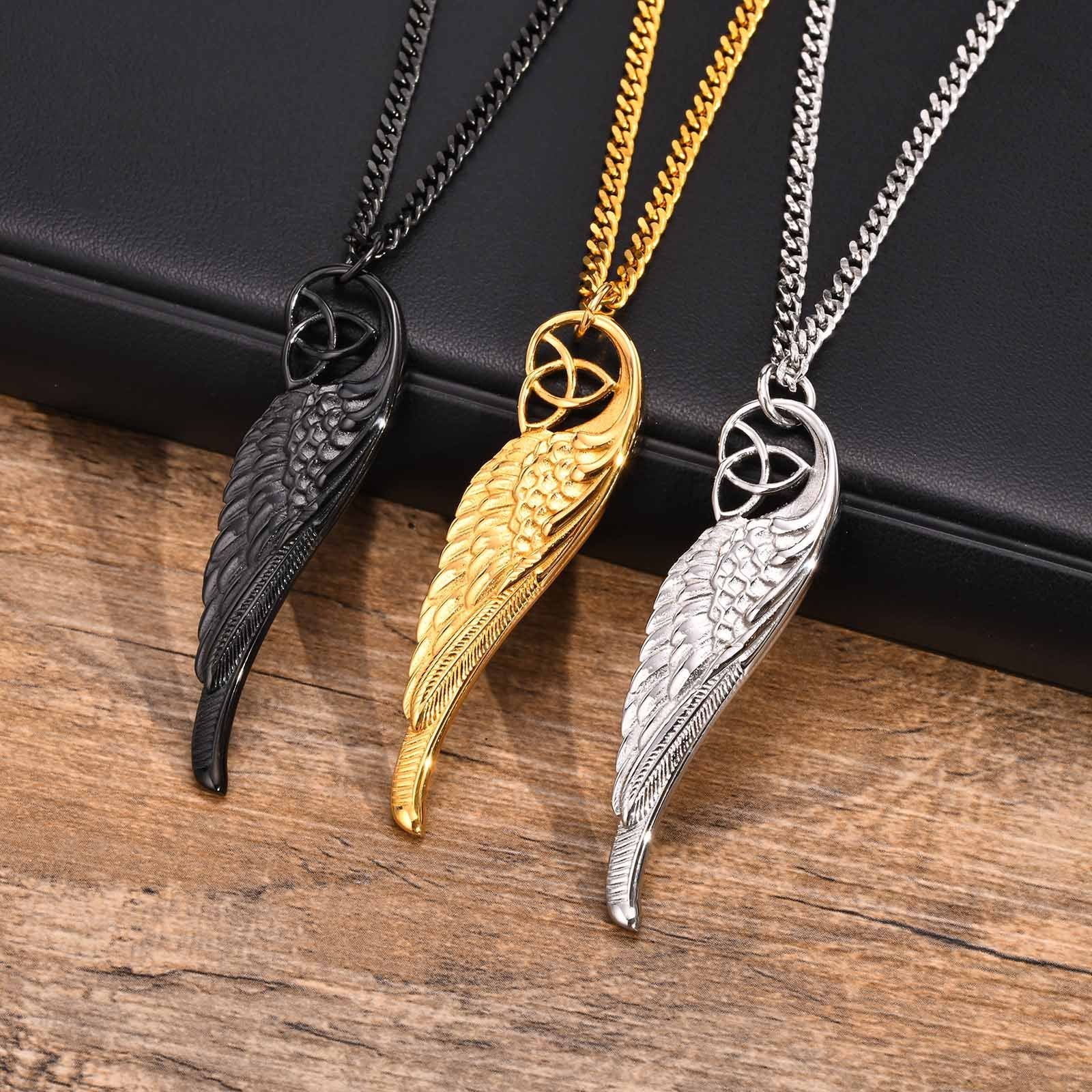 New Design Angle Wings Necklace Men Waterproof Stainless Steel Wing Pendant Necklace Wholesale Bulk