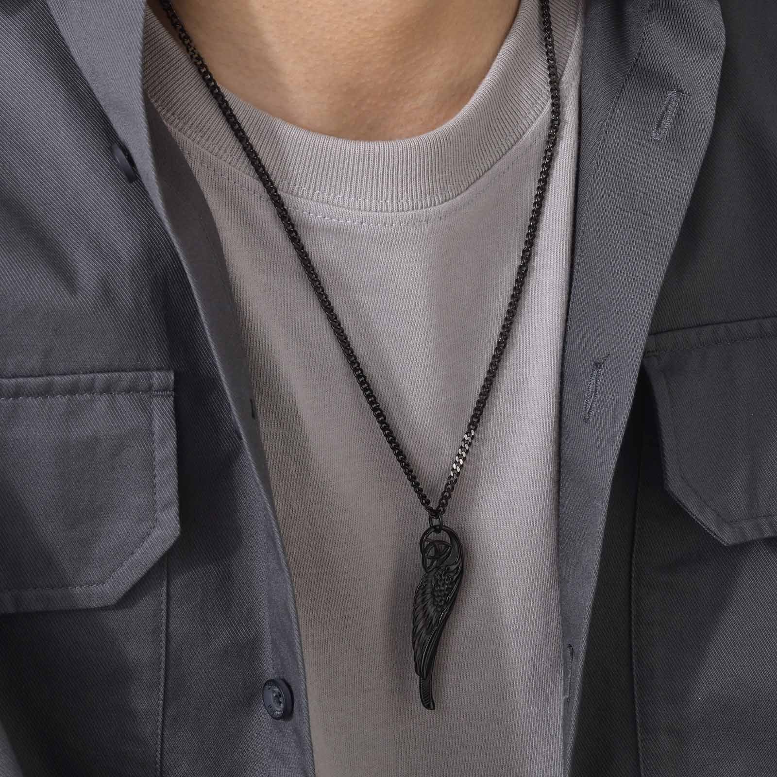 New Design Angle Wings Necklace Men Waterproof Stainless Steel Wing Pendant Necklace Wholesale Bulk