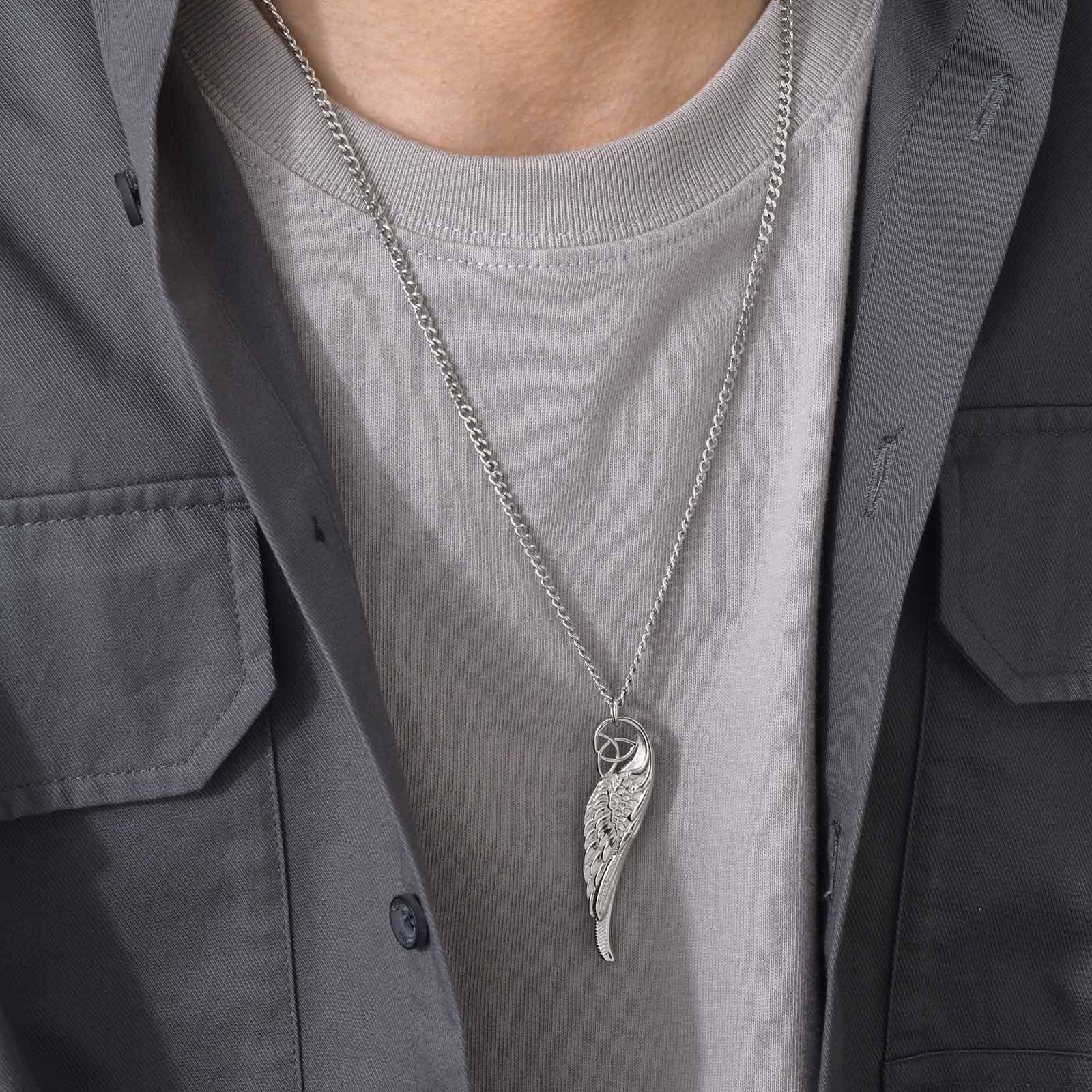 New Design Angle Wings Necklace Men Waterproof Stainless Steel Wing Pendant Necklace Wholesale Bulk