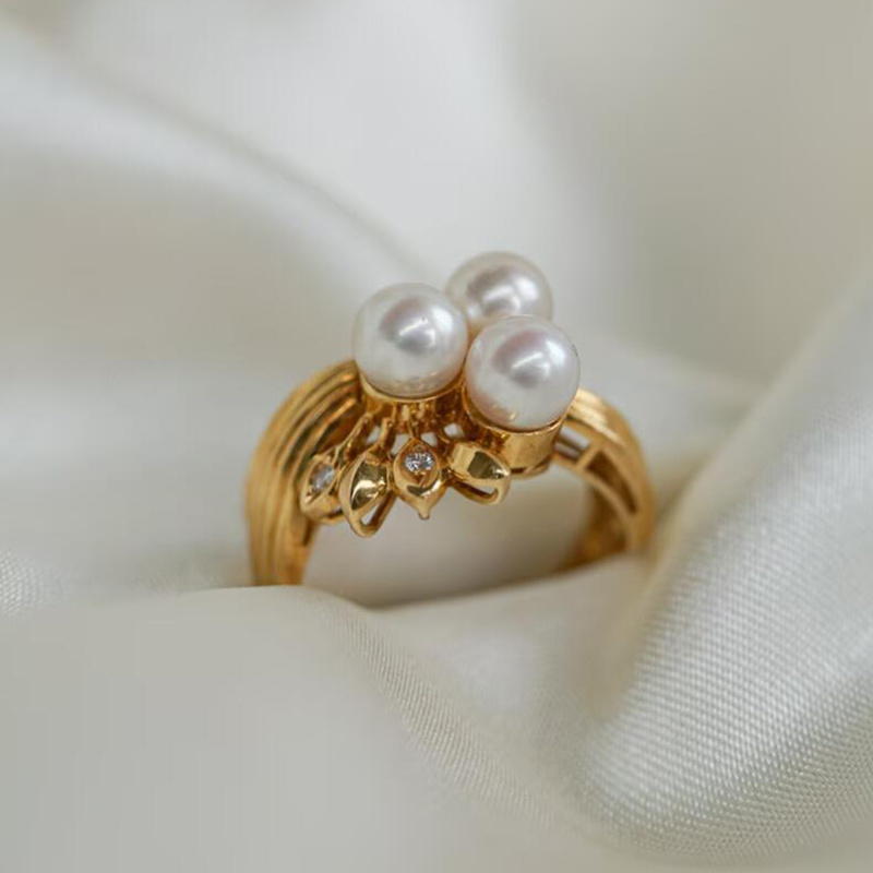 Fashion Jewelry Rings Gold Plated Waterproof PVD Gold Plated Finger Ring CZ Stone Floral Pearl Rings Jewelry Women