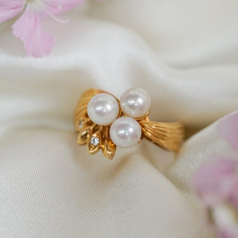 Fashion Jewelry Rings Gold Plated Waterproof PVD Gold Plated Finger Ring CZ Stone Floral Pearl Rings Jewelry Women