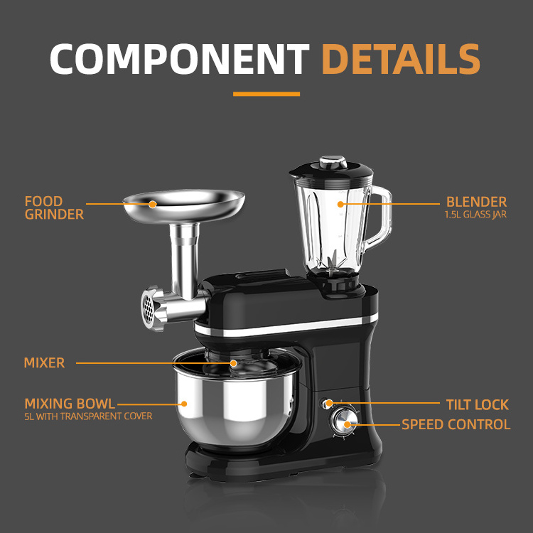 3 in 1 5L Food Processor Automatic Meat Grinder Electric Multifunctional Kitchen Dough Mixer Planetary Stand Mixer