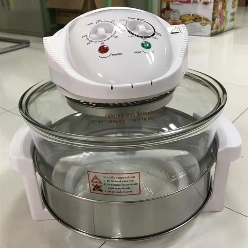 Electric 1300W Mechanical Glass Fryer Promotional 12L/17L visible Oilless Electric Halogen Oven