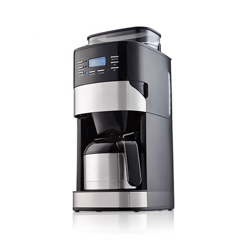 1.5L LCD Display Coffee Maker Programmable Coffee Machine with Glass Carafe and Bean Hopper Black Water Level Indicator