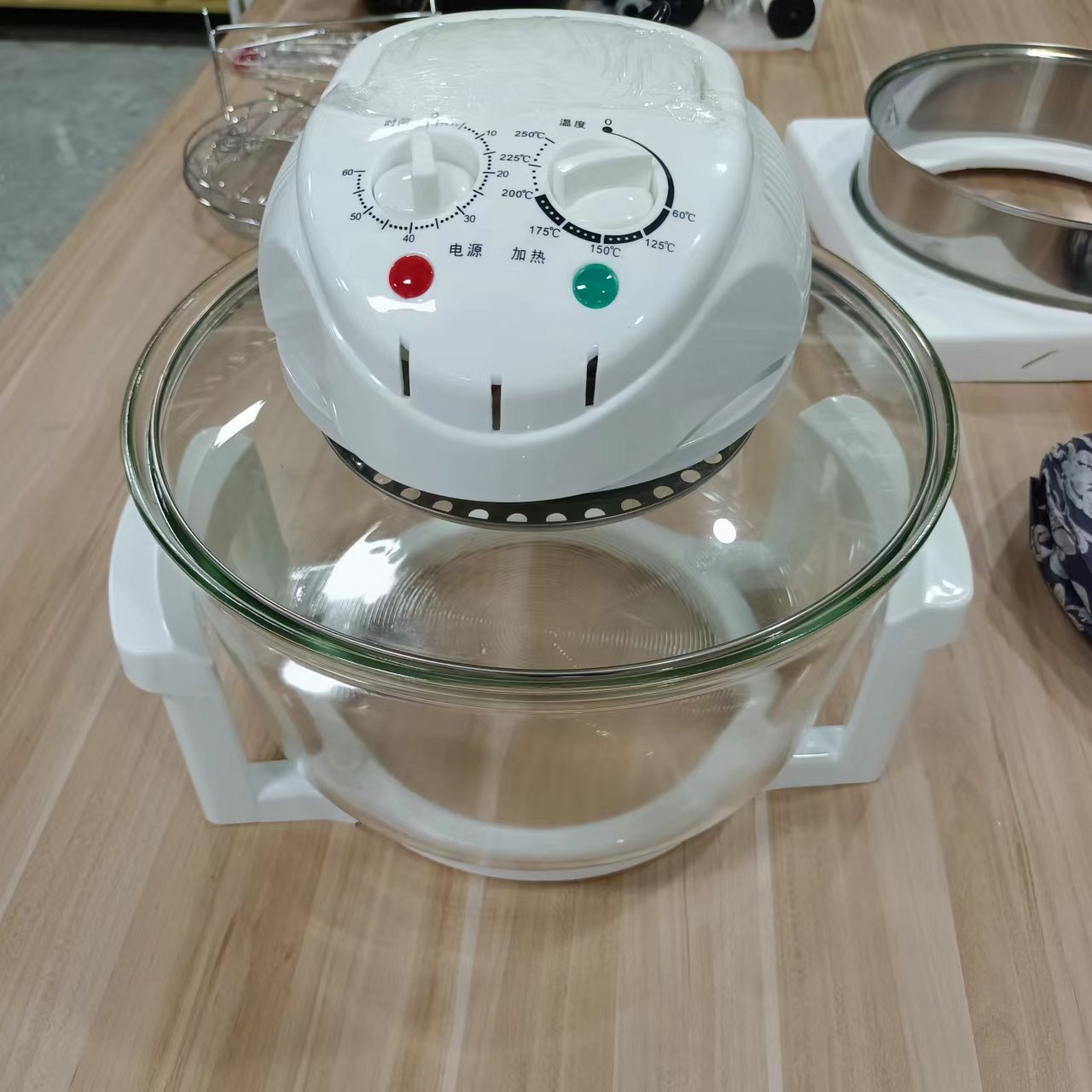 Electric 1300W Mechanical Glass Fryer Promotional 12L/17L visible Oilless Electric Halogen Oven