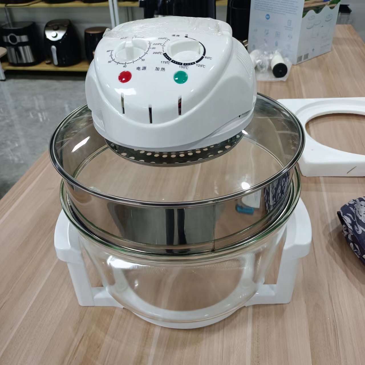 Electric 1300W Mechanical Glass Fryer Promotional 12L/17L visible Oilless Electric Halogen Oven