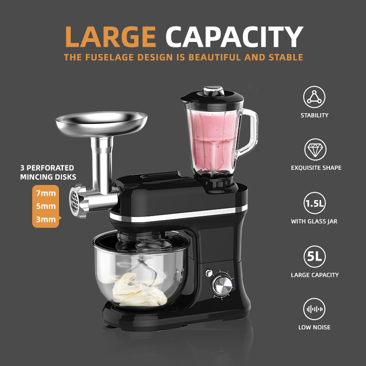 3 in 1 5L Food Processor Automatic Meat Grinder Electric Multifunctional Kitchen Dough Mixer Planetary Stand Mixer