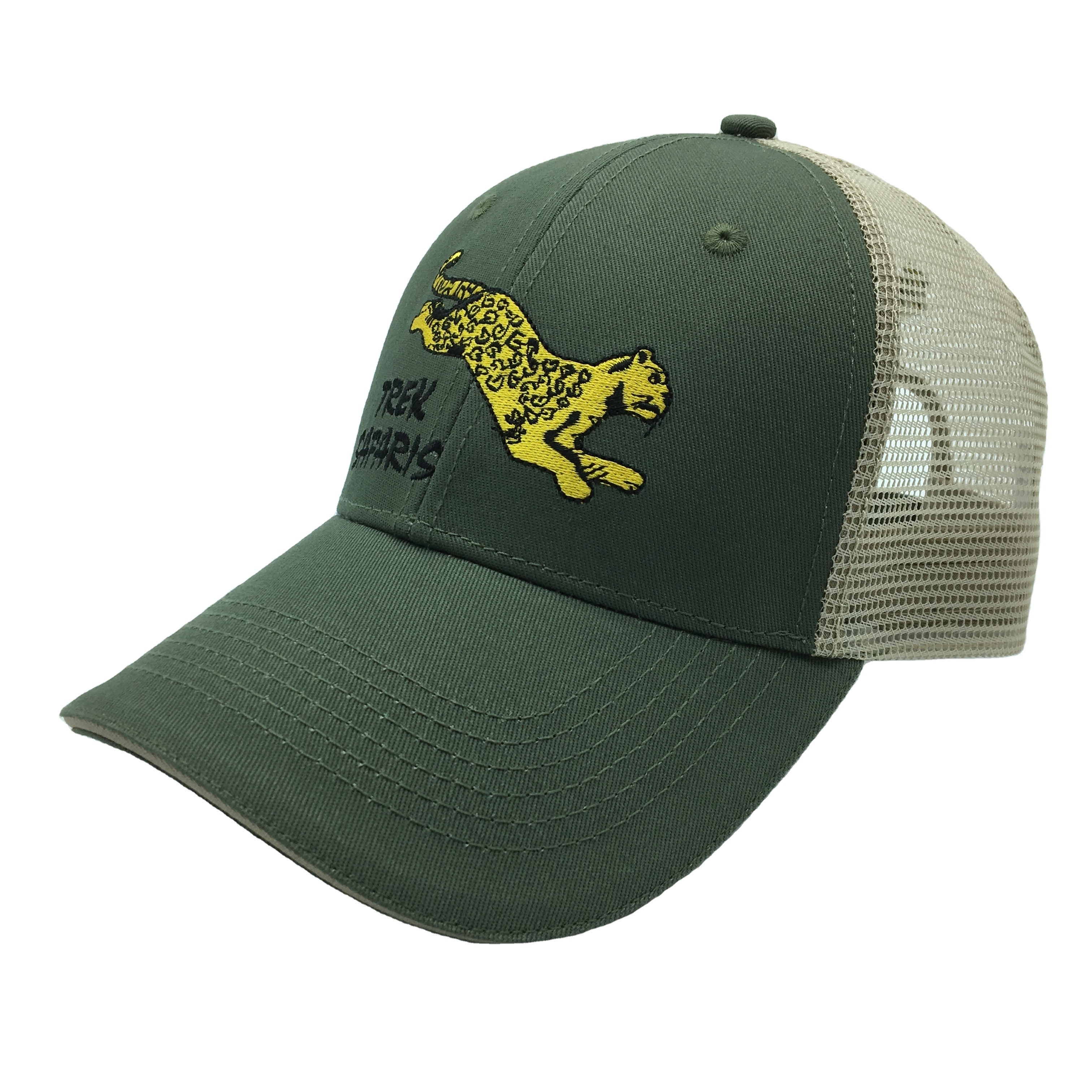 JEYA Custom 6 Panel 2 Tone Color Army Green and khaki Baseball Sports Cap with Embroidery Mesh Trucker Hat