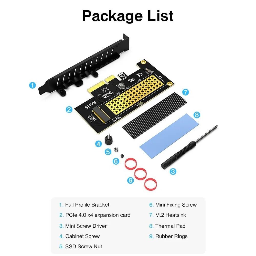 GPU video graphics card with heat dissipation Pcie 4x to Ngff expansion card M.2 Nvme Ssd to Ngff to Pcie X4 M key Ssd adapter