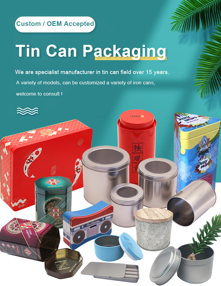 Manufacturers custom size and printing food grade aluminum small metal hinge packaging tin box