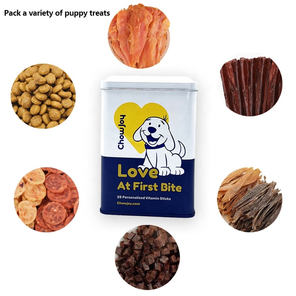 Dog food organizer metal pets biscuit storage animal airtight novelty tins dog food treats container tin jar with lid for pet