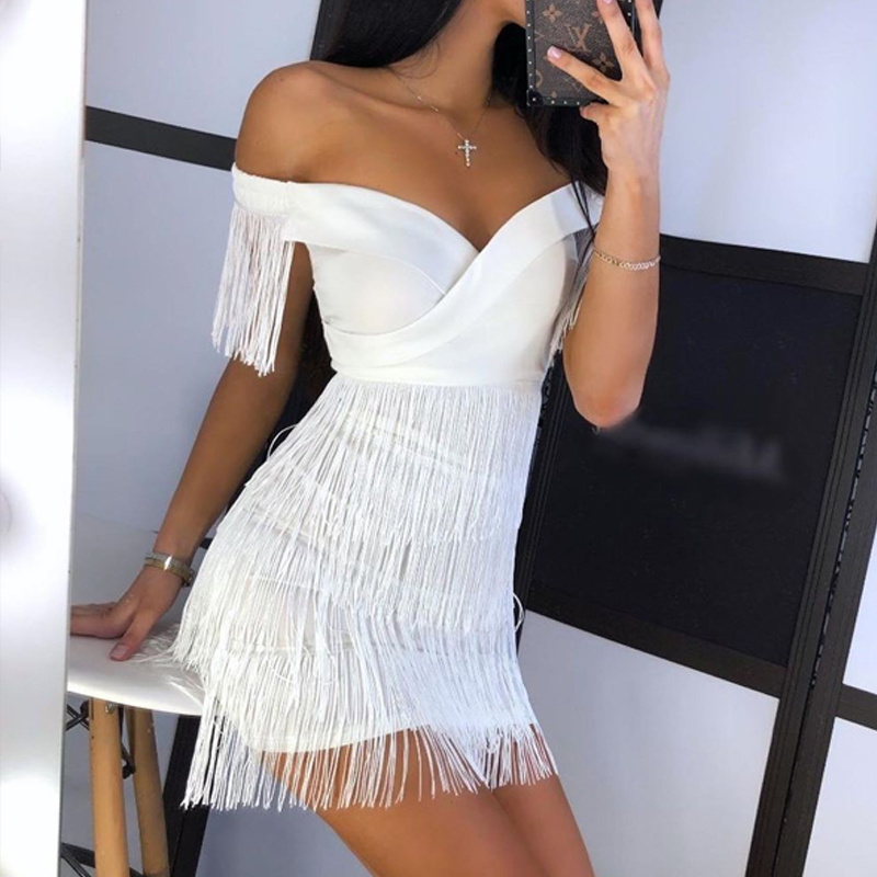 JF Career Turkey Dresses ODM/OEM Party Wear Women Sleeveless Bodycon Dress Summer Fringe Tassel White Other Formal Dresses