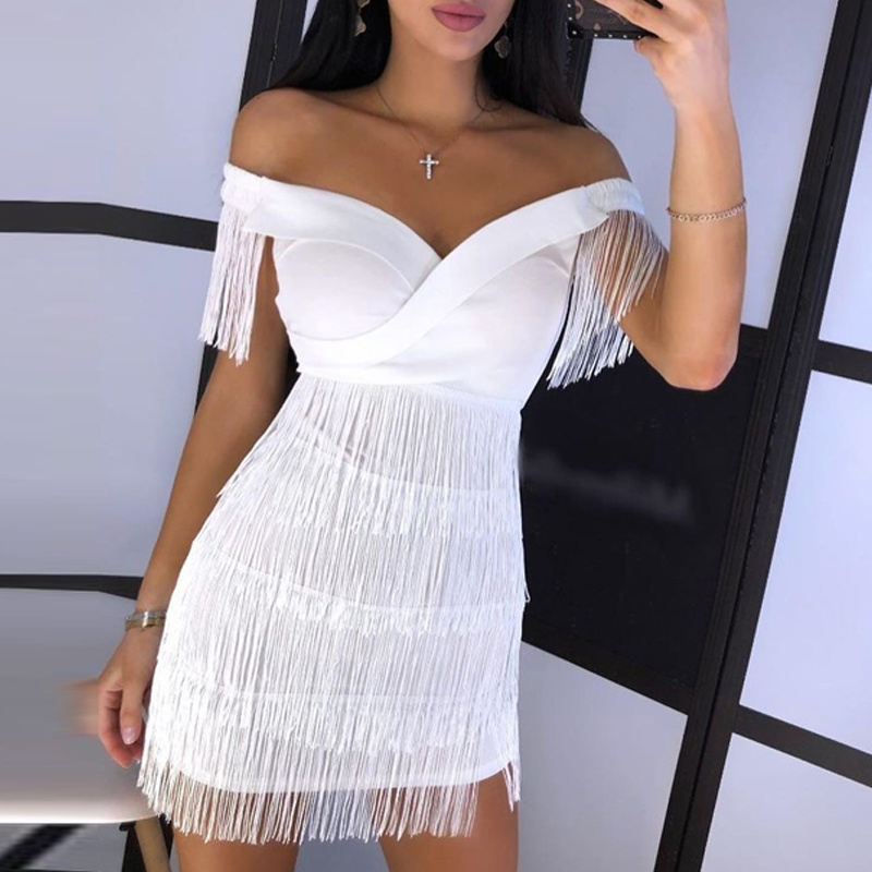 JF Career Turkey Dresses ODM/OEM Party Wear Women Sleeveless Bodycon Dress Summer Fringe Tassel White Other Formal Dresses