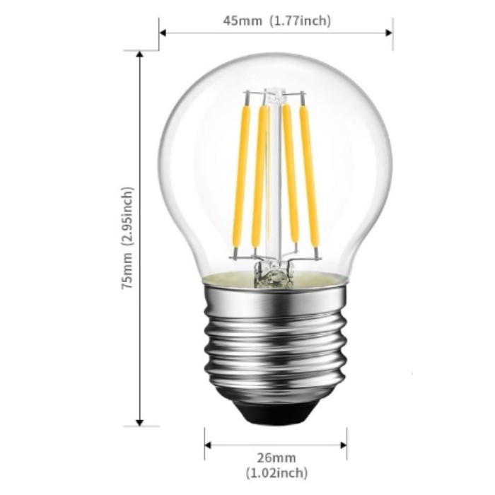 G45 G14 LED Filament Globe Bulb 4.0W(60W Equivalent) Dimmable 2700K Warm White E26 Screw Base, Decorative Edison Light Bulb