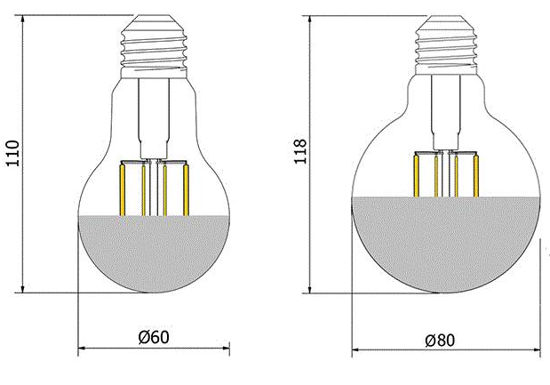 G80 LED Bulb with Mirror,Half Chrome Silver Globe Shape Bulb