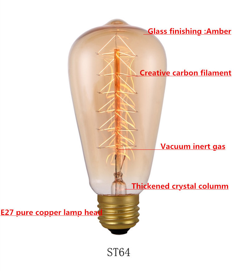 New style amber glass 40 watt ST64 ST58 led vintage edison lamps e27 Tungsten Light Bulbs