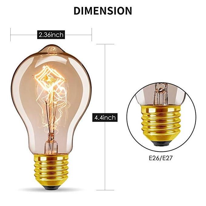 Retro Edison Light Bulb 40W / 110V E26 E27 BASE A19 Dimmable Antique Style Incandescent Light for Home