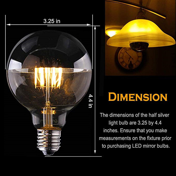 Hot sale 6W Half Chrome Light Bulb Dimmable G80/ G25 Globe  half mirror light bulb