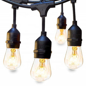 48 FT Outdoor String Lights Weatherproof Strand Edison Vintage Bulbs 15 Hanging Sockets for Garden Decorative Lights