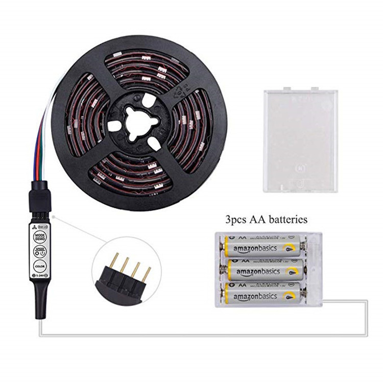 Battery Powered Led Strip Light with Remote Flexible Waterproof LED Light Strip RGB SMD 5050 LED Ribbon Light