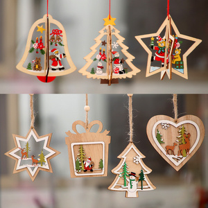 Wooden Christmas decoration ornaments Christmas tree pendant  hollow wooden Christmas tag