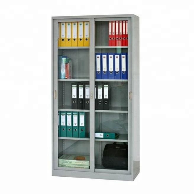 Knock Down Office Furniture Sliding Door Filing Cabinet Metal Cabinet with Glass Doors