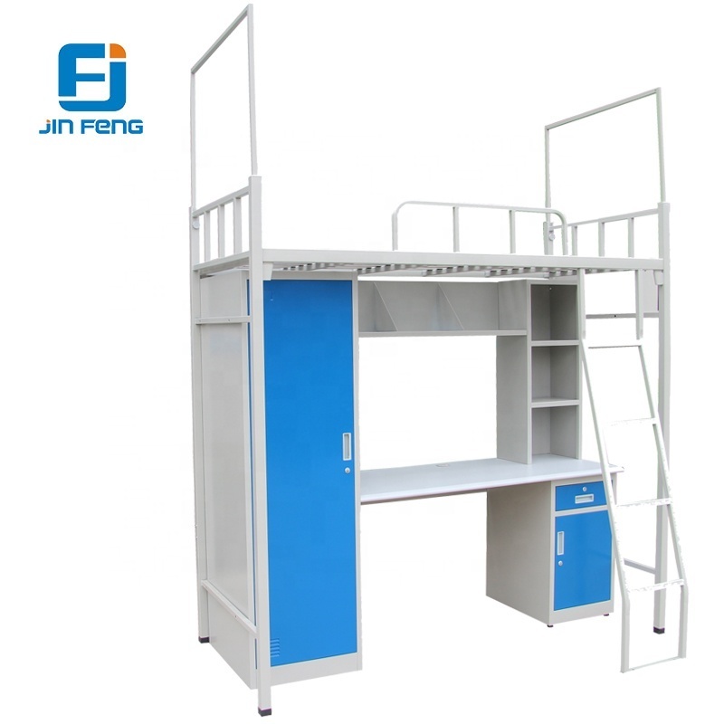 Heavy Duty Metal Frame Bunk Beds Student Bunk Bed with Desk and Wardrobe JF-B012 Modern Appearance Bunk Bed