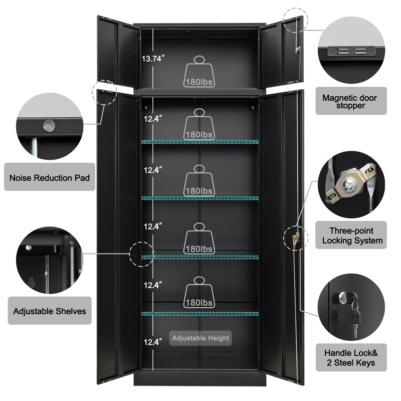 Customized 2 Doors Office Metal Storage Cabinet With Roof Steel Cupboard Metal Cabinet Filing Cabinet With 5 Shelves