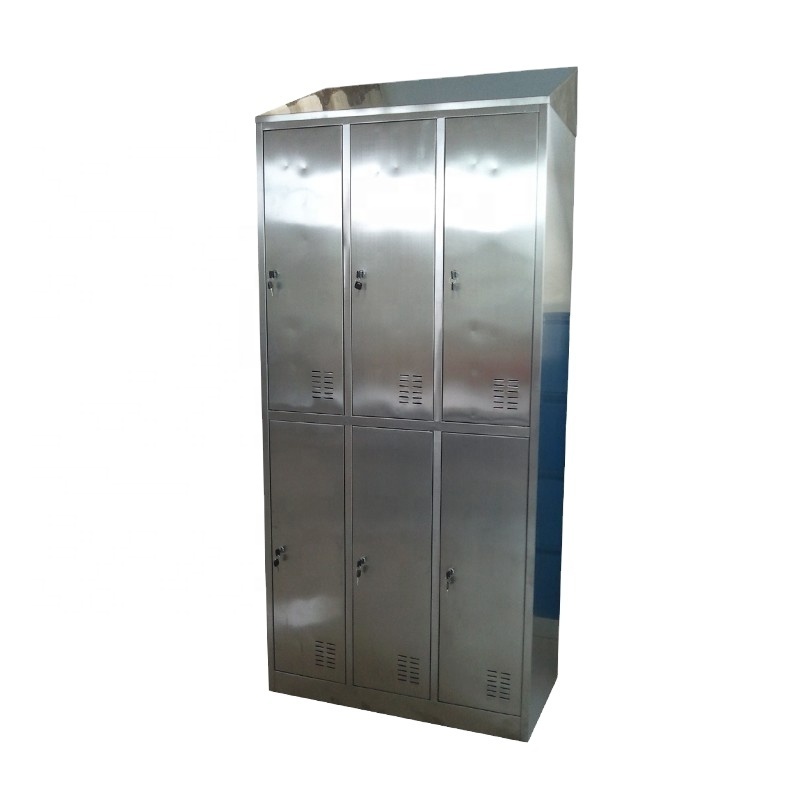 China Stainless Steel Storage Cabinet With Slope Top And Legs 6 Doors Clothes Locker