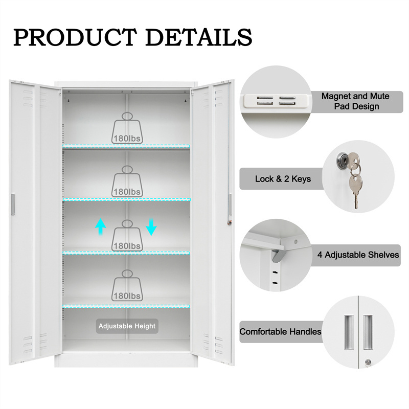 Customized 2 Doors Office Metal Storage Cabinet Steel Cupboard Metal Cabinet Filing Cabinet With 4 Shelves