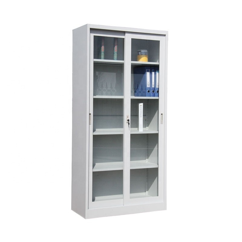 Knock Down Office Furniture Sliding Door Filing Cabinet Metal Cabinet with Glass Doors