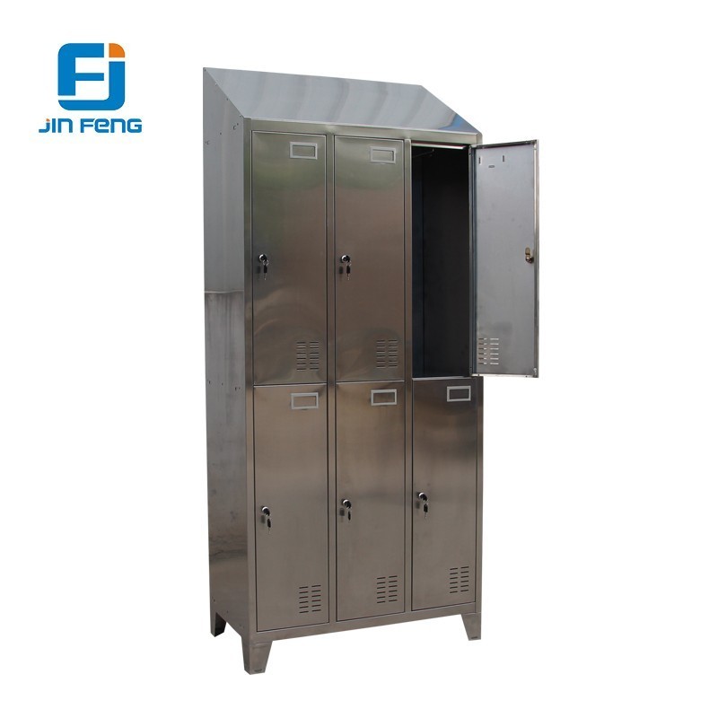 China Stainless Steel Storage Cabinet With Slope Top And Legs 6 Doors Clothes Locker