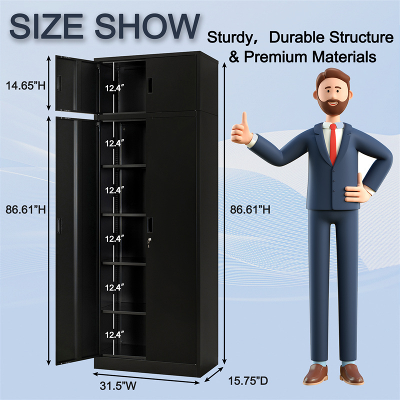 Customized 2 Doors Office Metal Storage Cabinet With Roof Steel Cupboard Metal Cabinet Filing Cabinet With 5 Shelves