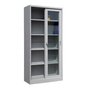 Knock Down Office Furniture Sliding Door Filing Cabinet Metal Cabinet with Glass Doors