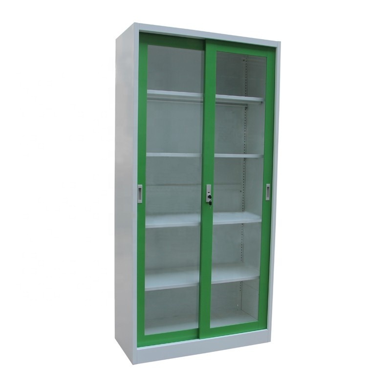 Knock Down Office Furniture Sliding Door Filing Cabinet Metal Cabinet with Glass Doors