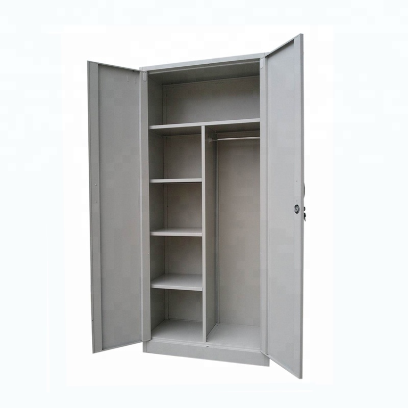 Cheap Grey Color Two Doors Steel Clothes Wardrobe Steel Wardrobe Price