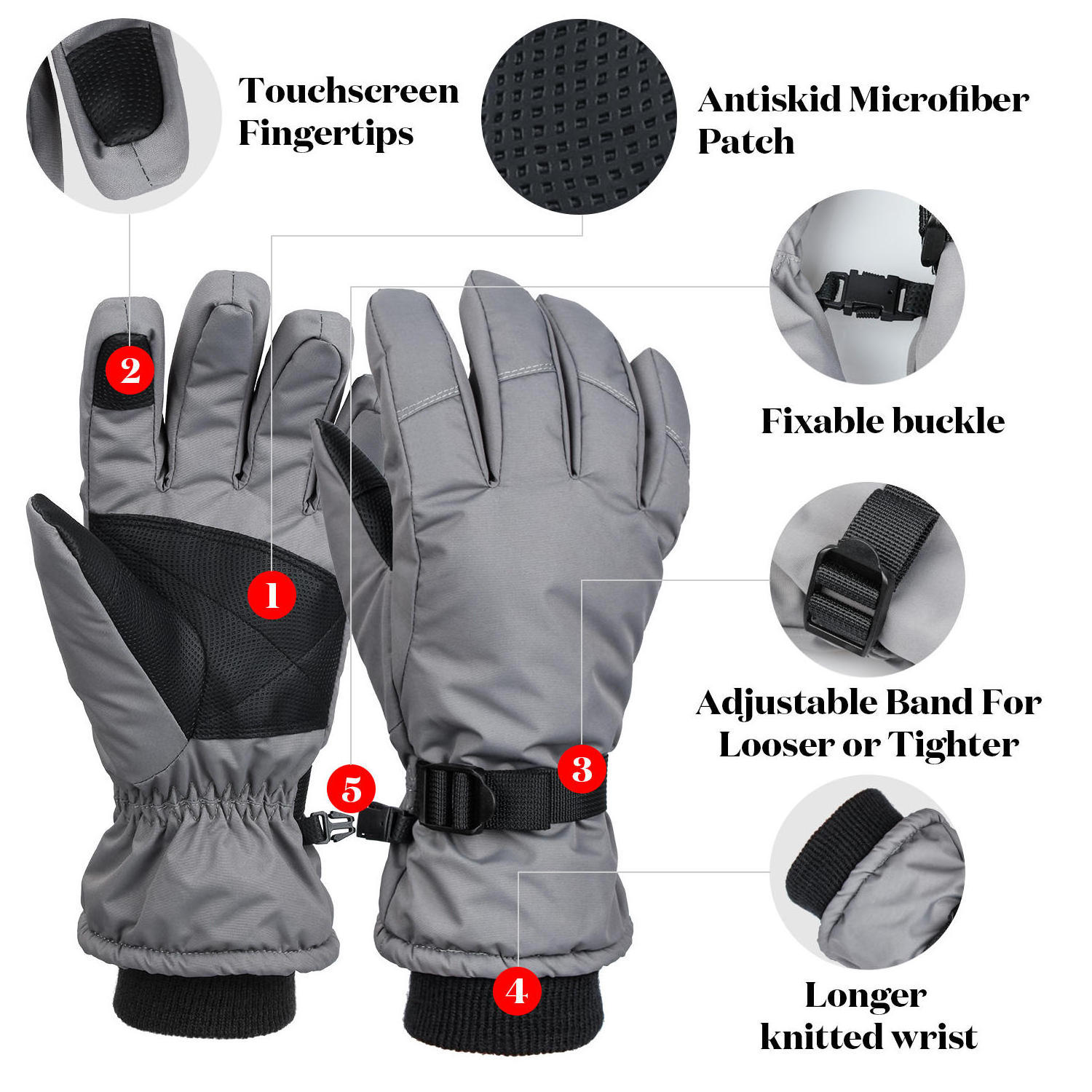 OZERO Winter Gloves Men Women Waterproof Touchscreen Insulated Work Glove Hands Warm in Cold Weather