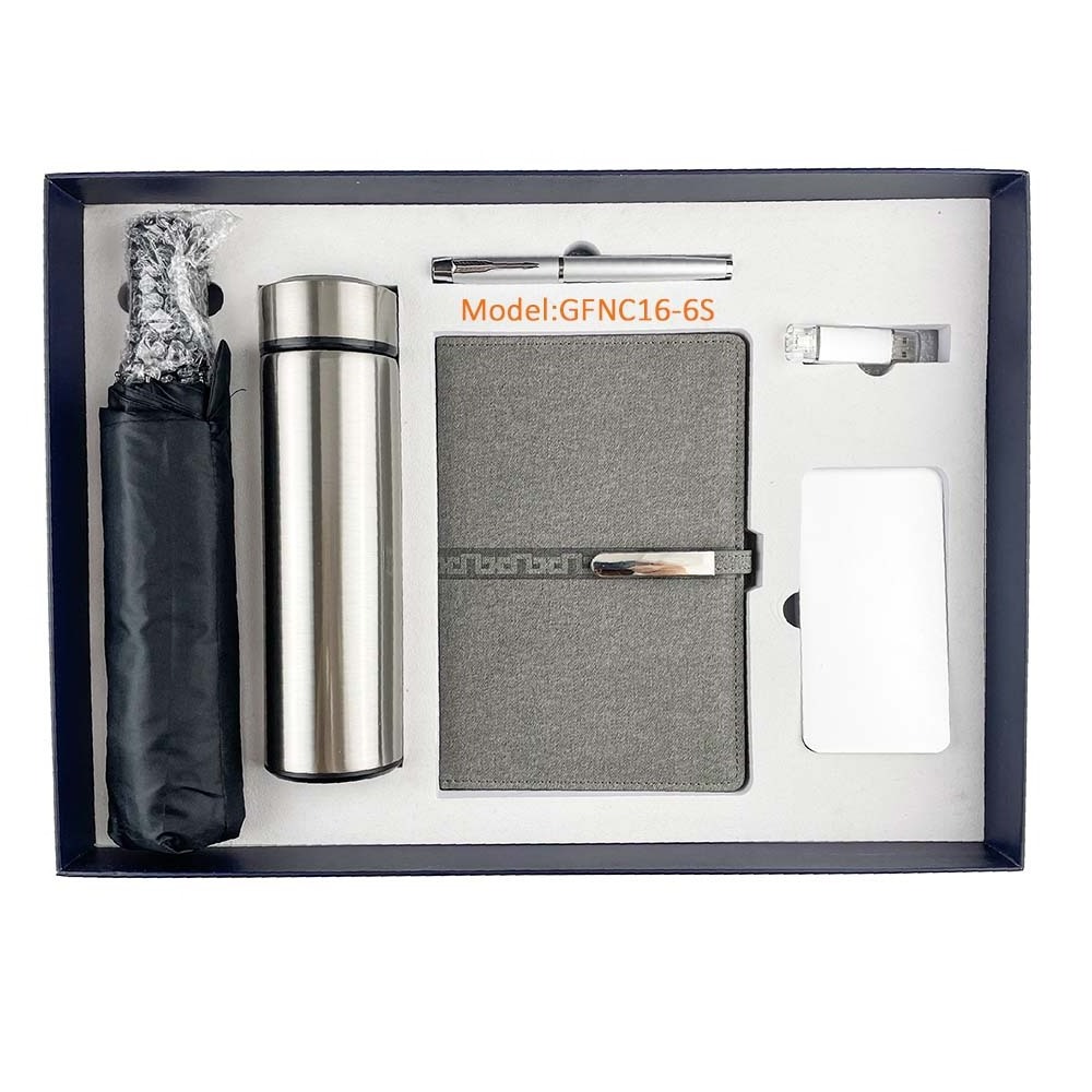 2022 new design notebook business gift cup vacuum flask set with  power bank 10000mah and umbrella and  U disk